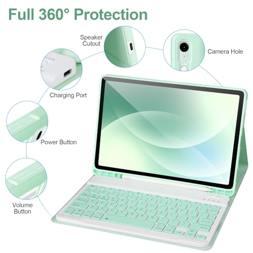 APHBZGE Keyboard Case for Samsung Galaxy Tab S10 Lite/S10 FE / S9 FE / S9 10.9-11 inch 2025/2023,Detachable Wireless Bluetooth Keyboard for Galaxy S10 FE,Auto Wake/Sleep with S Pen Holder, Green - Image 4