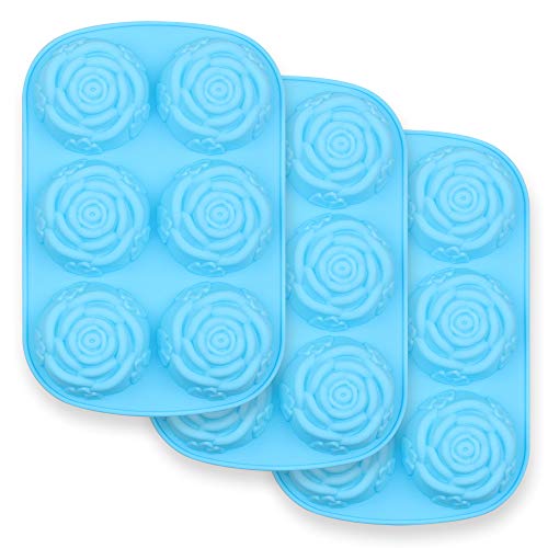 homEdge 6-Cavity Silicone Flowers Shaped Mold, Set of 3PCS Non Stick Silicone Jumbo Rose Mold for Candy Chocolate Jelly, Ice Cube – Roses - Image 1