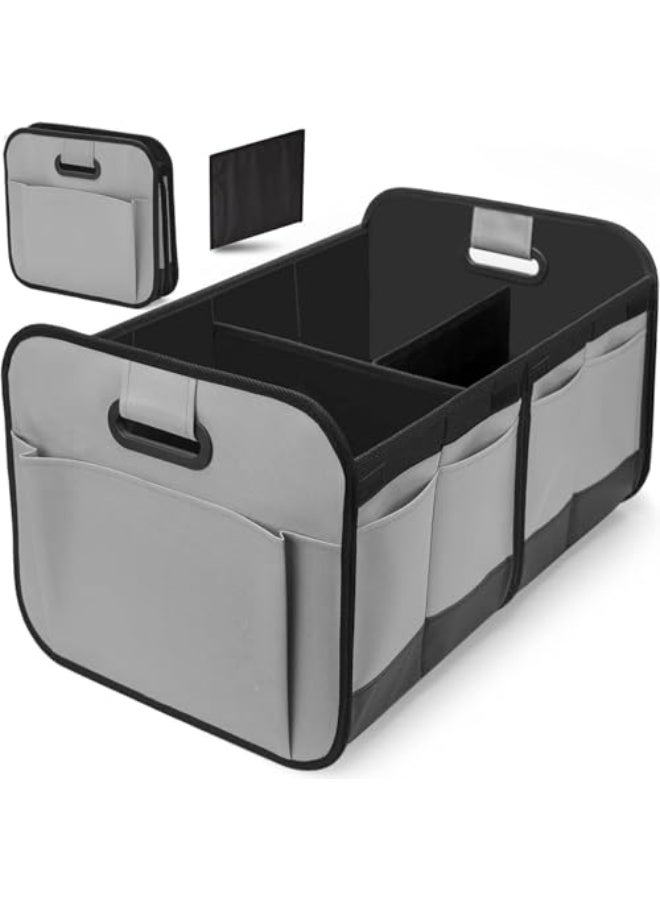 LukRosey Trunk Organizer for Car,Car Storage,Reinforced Handles,Collapsible Storage Box with Dividers,Foldable and Waterproof,600D Oxford Polyester,Suitable for Any Car,SUV,Van (Grey)  - Image 1