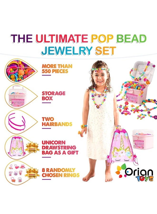 ORIAN Pop Beads Jewelry Making Kit for Girls, 550+ Piece Set for Girls Ages 3 and Up,Colorful Snap Beads,Bracelet,Necklaces and Rings Unicorn Gift Bag - Image 1