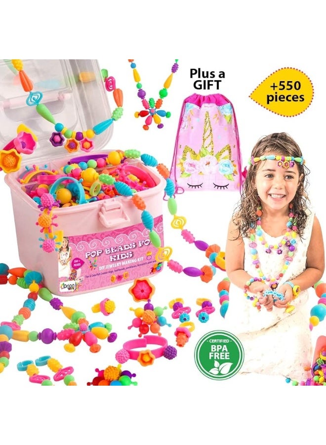 ORIAN Pop Beads Jewelry Making Kit for Girls, 550+ Piece Set for Girls Ages 3 and Up,Colorful Snap Beads,Bracelet,Necklaces and Rings Unicorn Gift Bag - Image 2