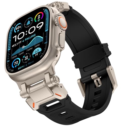 KADES Rugged TPU Sport Band for Apple Watch Ultra 3/2/1 49mm, Metal Connectors for Apple Watch Series 11/10 46mm Series SE3/9/8/SE2/7/6/SE/5/4/3/2/1 45mm/44mm/42mm, Titanium/Black - Image 1