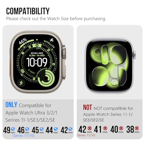 KADES Rugged TPU Sport Band for Apple Watch Ultra 3/2/1 49mm, Metal Connectors for Apple Watch Series 11/10 46mm Series SE3/9/8/SE2/7/6/SE/5/4/3/2/1 45mm/44mm/42mm, Titanium/Black - Image 2