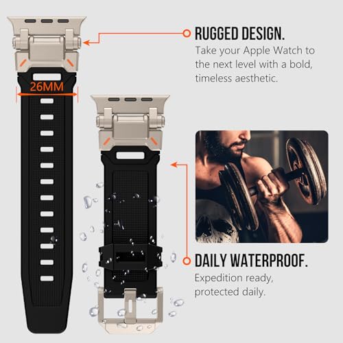KADES Rugged TPU Sport Band for Apple Watch Ultra 3/2/1 49mm, Metal Connectors for Apple Watch Series 11/10 46mm Series SE3/9/8/SE2/7/6/SE/5/4/3/2/1 45mm/44mm/42mm, Titanium/Black - Image 4