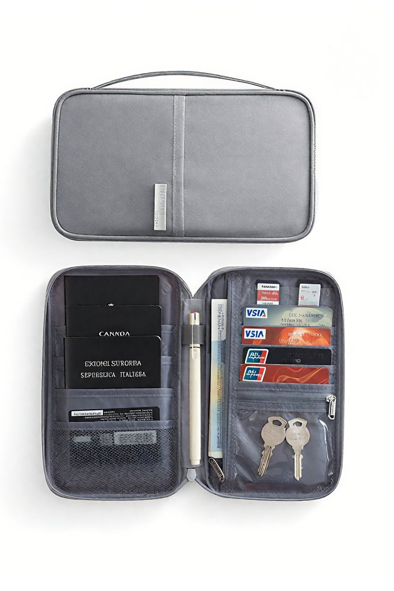 Family Passport Holder Wallet - RFID Blocking Waterproof Travel Document Organizer for Women & Men, Large Capacity ID Card Credit Card Flight Tickets Money Phone Pocket (Grey)  - Image 1