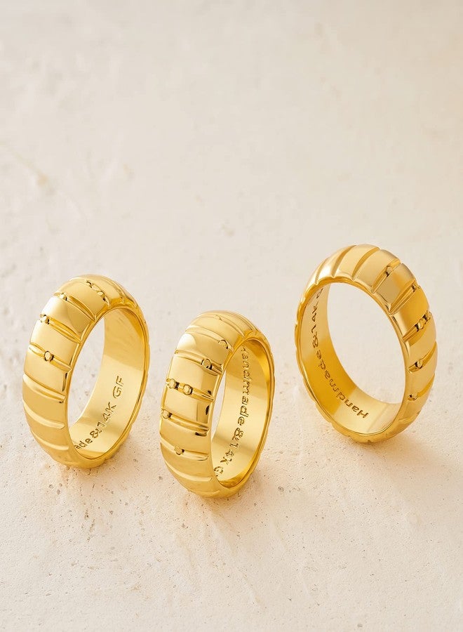 MYEARS Women Ring Gold Pumpkin Chunky Croissant Ribbed Band 14K Gold Vacuum Filled Simple Stack Finger Jewelry Gift Size 8 - Image 5