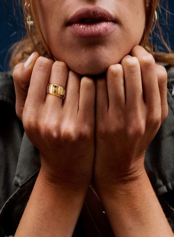 MYEARS Women Ring Gold Pumpkin Chunky Croissant Ribbed Band 14K Gold Vacuum Filled Simple Stack Finger Jewelry Gift Size 8 - Image 2