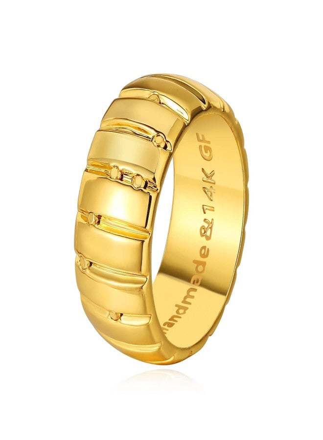 MYEARS Women Ring Gold Pumpkin Chunky Croissant Ribbed Band 14K Gold Vacuum Filled Simple Stack Finger Jewelry Gift Size 8 - Image 1