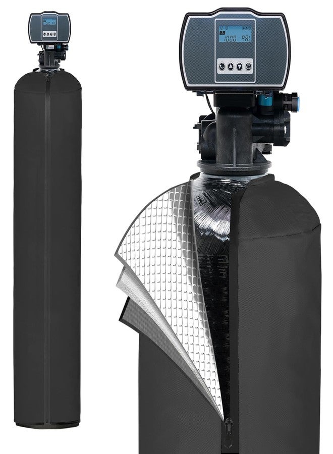 SUNICO Water Softener Cover Outdoor, 3 Layers Insulation Water Softener Tank Jacket, Heavy Duty Outdoor Insulated Water Softener Tank Cover, Water Softener Covers for Outside Units, 9''D x 48''H- Black - Image 1