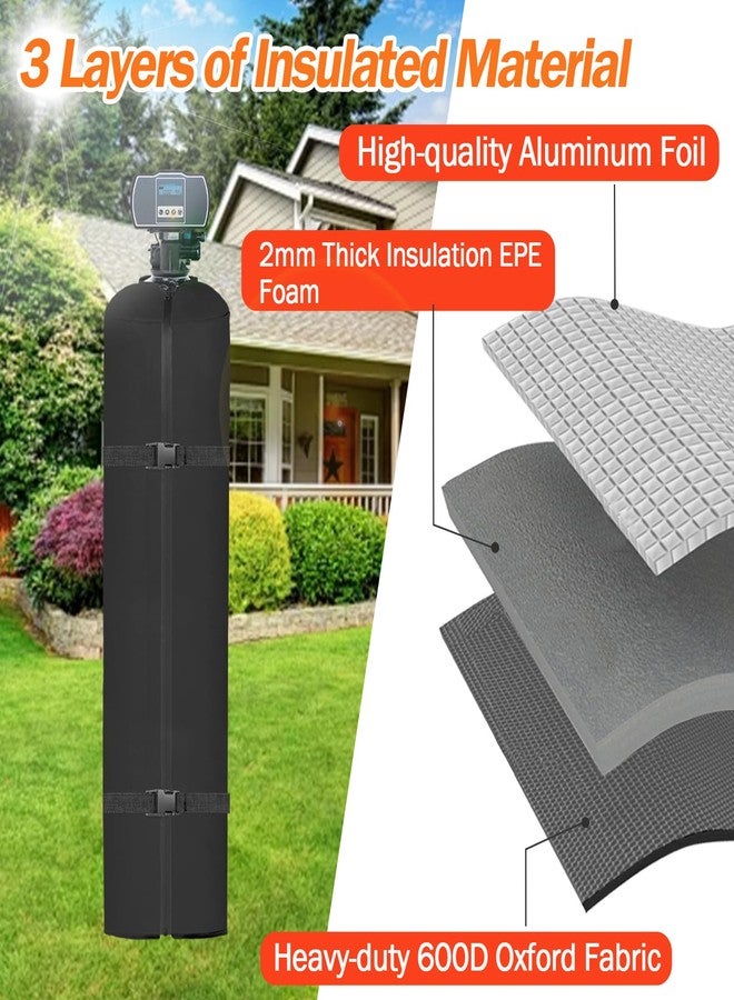 SUNICO Water Softener Cover Outdoor, 3 Layers Insulation Water Softener Tank Jacket, Heavy Duty Outdoor Insulated Water Softener Tank Cover, Water Softener Covers for Outside Units, 9''D x 48''H- Black - Image 2
