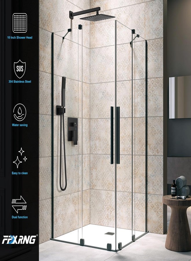 FPXRNG Black Shower Faucet Set, Rainfall Shower System with Square Shower Head and Handle Set, Wall Mounted Shower Fixtures, Full Metal Trim Repair Kit 8 inch Matte Black (With Shower Valve) - Image 3