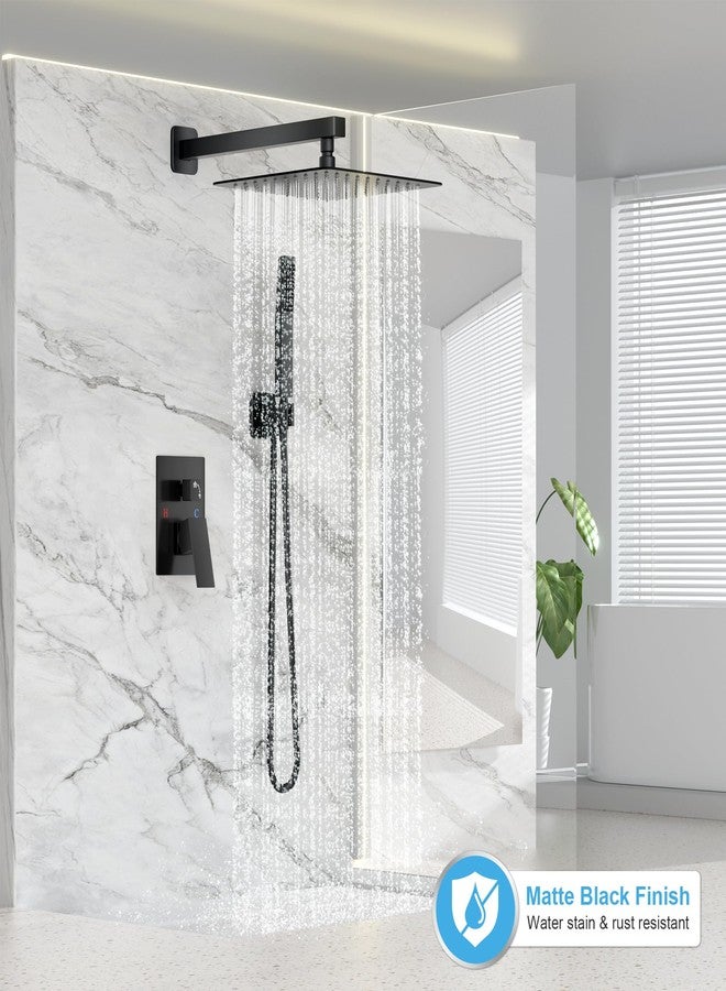 FPXRNG Black Shower Faucet Set, Rainfall Shower System with Square Shower Head and Handle Set, Wall Mounted Shower Fixtures, Full Metal Trim Repair Kit 8 inch Matte Black (With Shower Valve) - Image 2