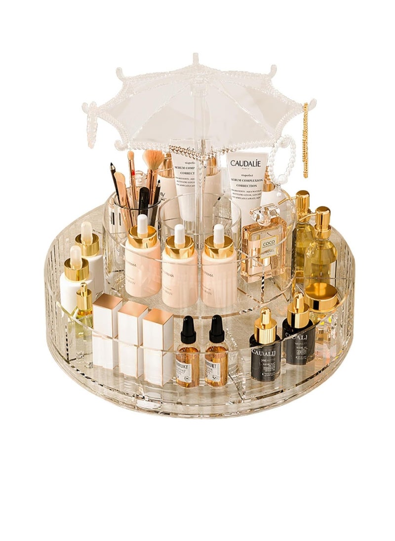 Plan A 360 Degree Rotating Clear Acrylic Makeup Organizer – Large Capacity Cosmetic Display Box for Perfume, Jewelry, Lipstick, Brushes, Lotions, Eye Shadow, Nail Polish – Elegant Countertop Design  - Image 1