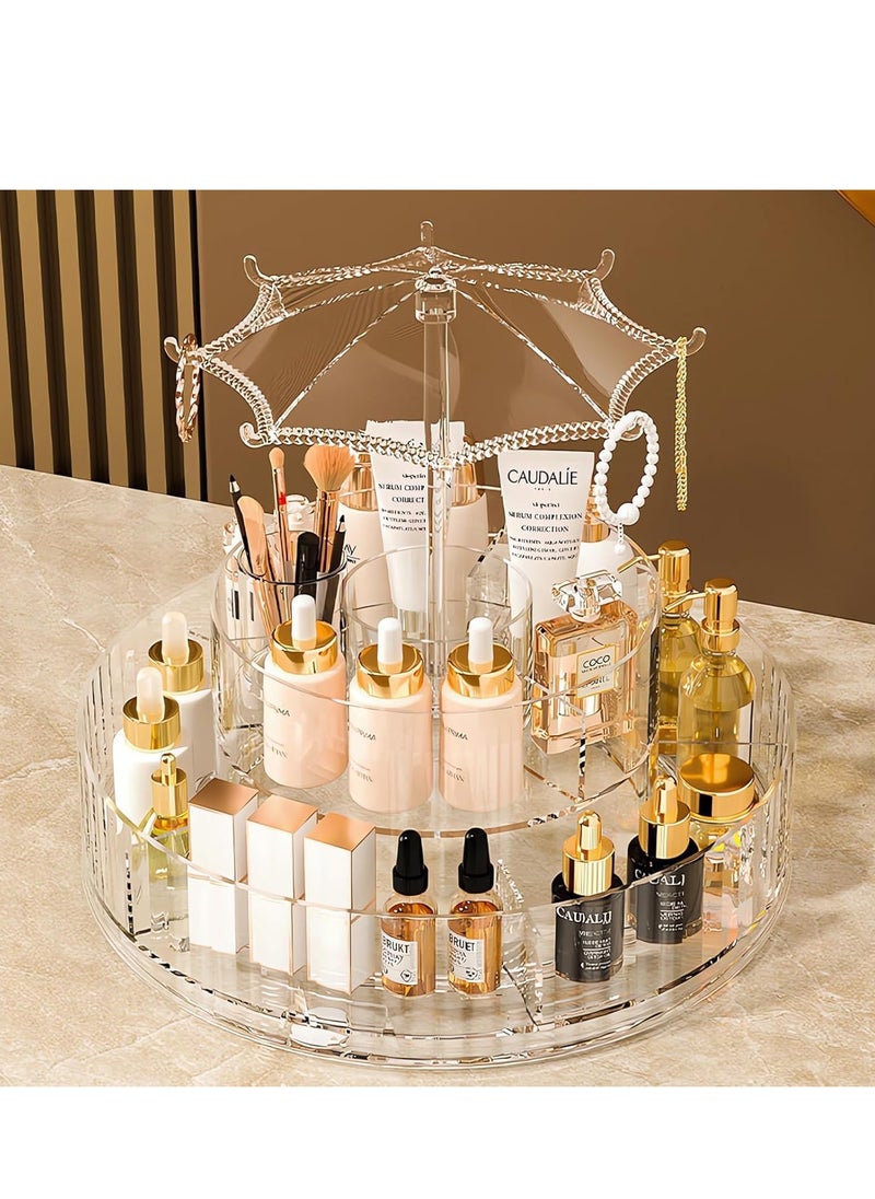 Plan A 360 Degree Rotating Clear Acrylic Makeup Organizer – Large Capacity Cosmetic Display Box for Perfume, Jewelry, Lipstick, Brushes, Lotions, Eye Shadow, Nail Polish – Elegant Countertop Design  - Image 2