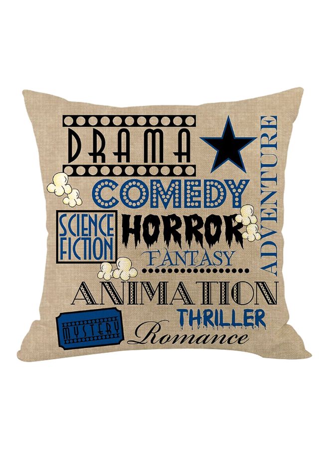 غطاء وسادة ديكور بطبعة مستوحاة من دور السينما أزرق/بيج/أسود 45x45سم
