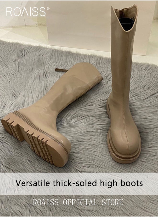 roaiss Women Knee-High Boots Lightweight and Breathable Thick-Soled Elevating Fashionable and Versatile Solid Color  - Image 2