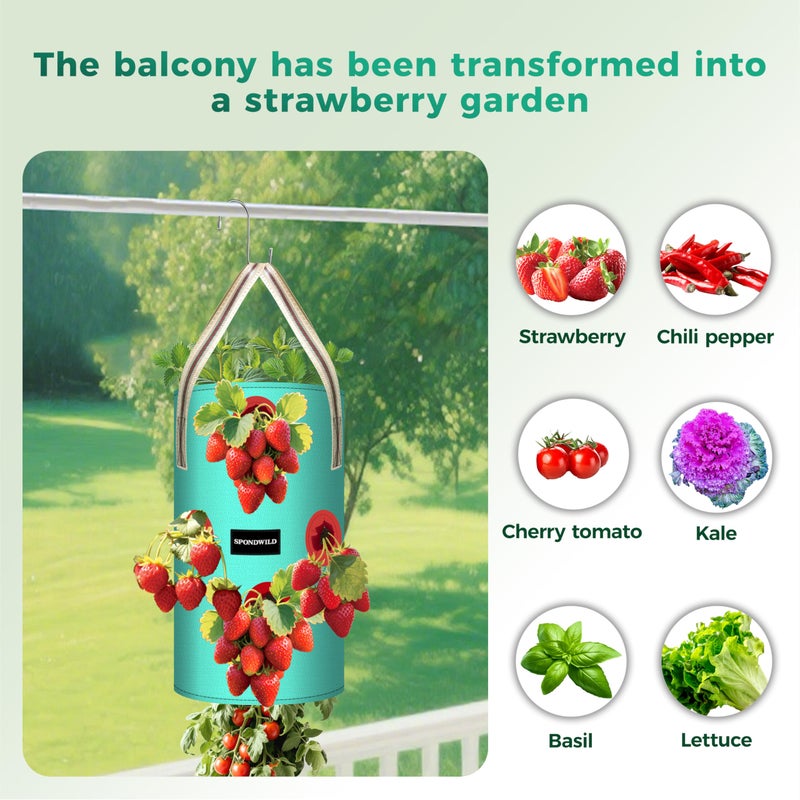 SPONDWILD 3 Pack Hanging Strawberry Planter Bags, 1 Gallon Hanging Grow Bags with Bottom Planting Hole, Thickened PE Strawberry Pot for Vegetables Herbs Tomatoes - Image 3