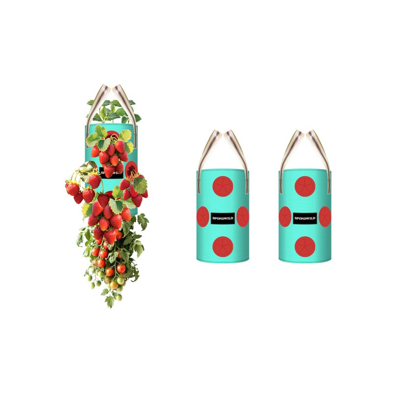 SPONDWILD 3 Pack Hanging Strawberry Planter Bags, 1 Gallon Hanging Grow Bags with Bottom Planting Hole, Thickened PE Strawberry Pot for Vegetables Herbs Tomatoes - Image 1