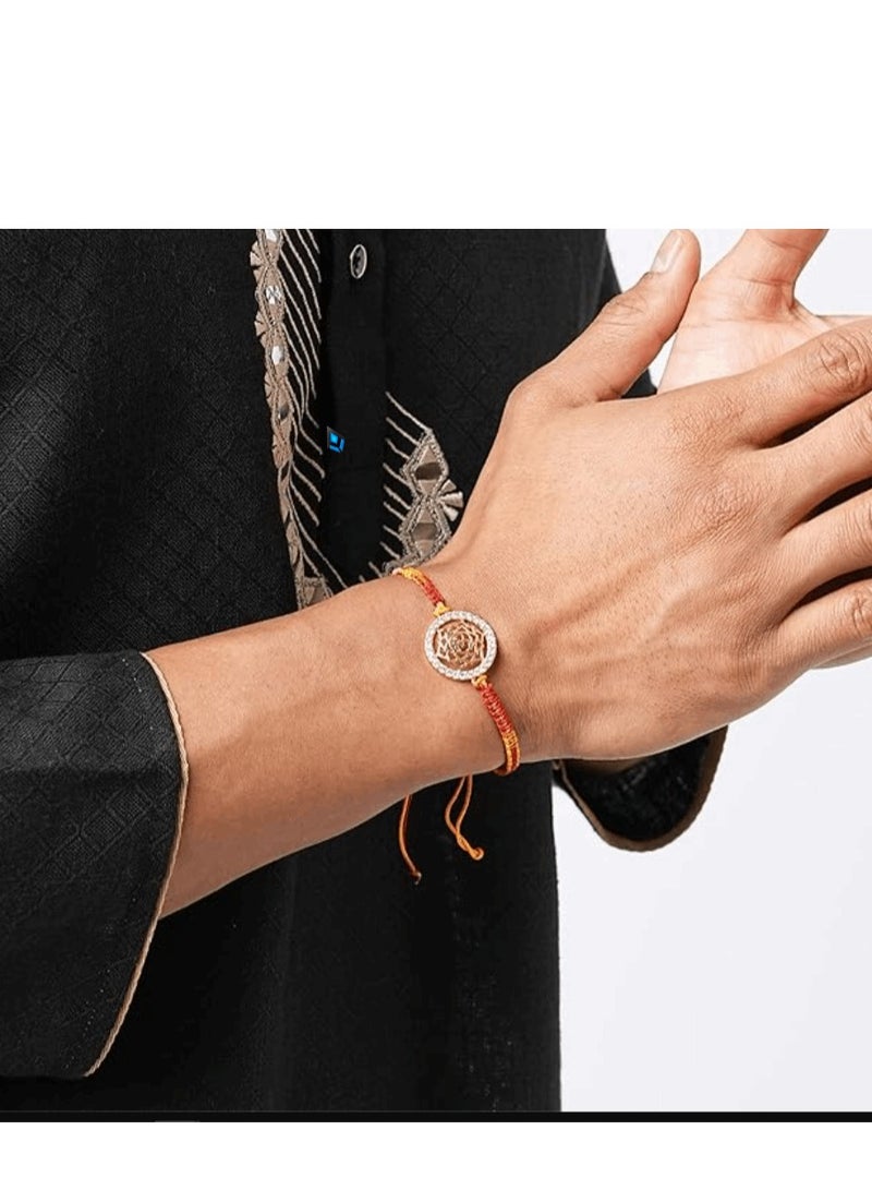 MINUTIAE Rakhi Gift for Brother with Gold Plated OM  Religious & Designer Rakhi Bracelet for Raksha Bandhan/Rakshabandhan Promotes Positive Energy on Chanting