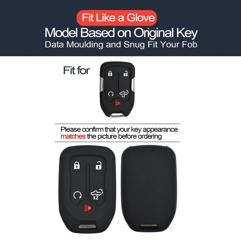 INFIPAR 1PCS Compatible with Chevy Chevrolet Silverado GMC Sierra 1500 2500 HD 3500 HD Silicone Smart Key Fob Cover Case Protector Truck Accessories Fob Holder (5-Button, Black) - Image 2