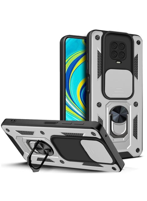 جراب حمايه ويندو مقاوم للصدمات وحمايه للكاميرا مزود بدبله معدنيه متوافق مع Redmi Note 9s / Redmi Note 9 Pro / Note 9 Pro Max (فضي)