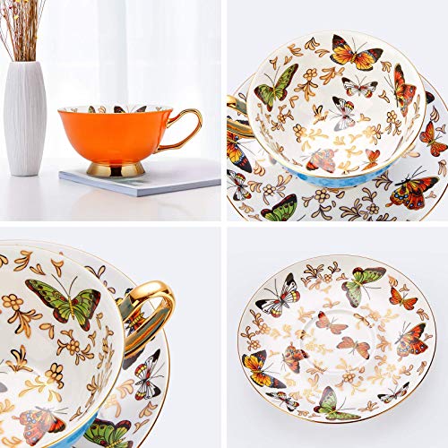 LURRIER Coffee Cup Mug with Saucer for Latte, Cappuccino Tea with Butterflies 6.8 Oz Fine Bone China, Dishwasher Safe, Reactive Glaze, 1 Pcs - Image 3