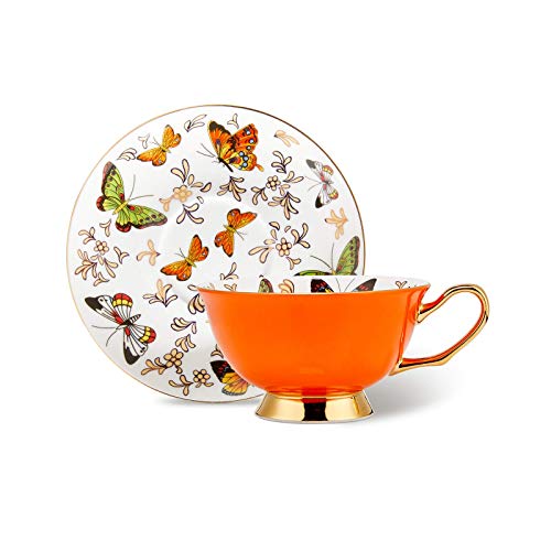 LURRIER Coffee Cup Mug with Saucer for Latte, Cappuccino Tea with Butterflies 6.8 Oz Fine Bone China, Dishwasher Safe, Reactive Glaze, 1 Pcs - Image 5
