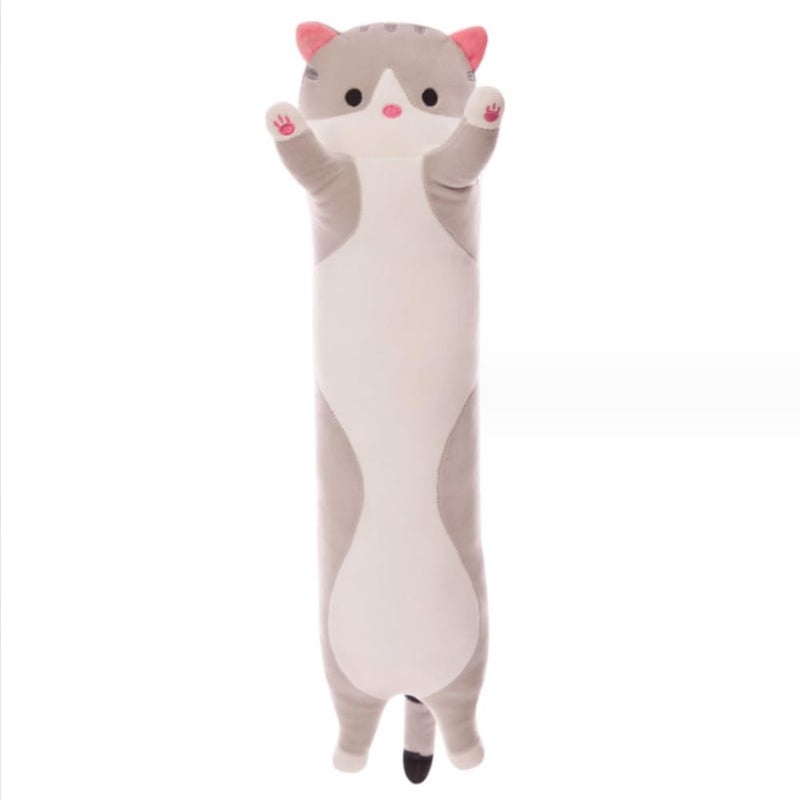OPHRBU Long plush cat pillow soft and cosy suitable for birthday party 1 piece 275Inch Grey