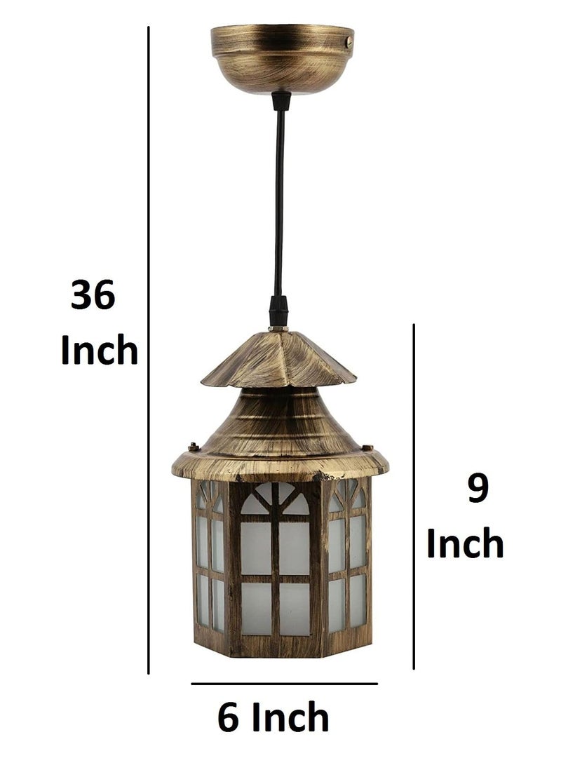 GreyWings Jharokha Metal Antique Hanging Ceiling Pendant Light Lamp (Color Copper Antique) Pack of 1 - Image 3