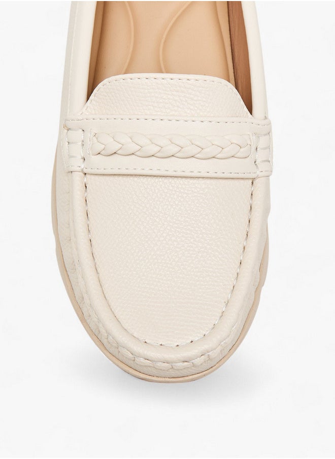 Flora Bella By Shoexpress Women's Textured Slip-On Loafers with Braid Detail  - Image 4