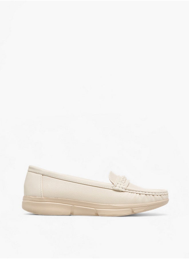 Flora Bella By Shoexpress Women's Textured Slip-On Loafers with Braid Detail  - Image 3
