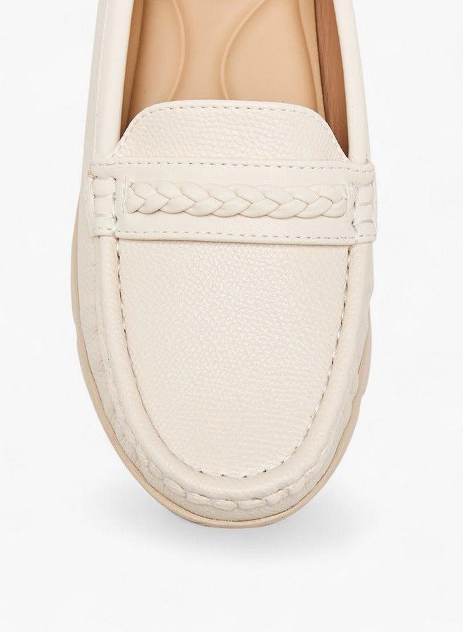 Flora Bella By Shoexpress Women's Textured Slip-On Loafers with Braid Detail - Image 4