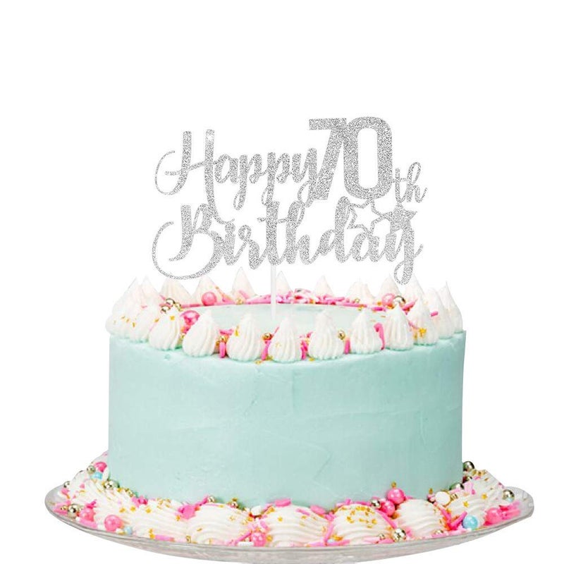 Festiko®Silver Glitter Happy 70th Birthday Cake Topper - 70th Birthday Cake Topper, 70th Birthday Party Decoration - Image 5