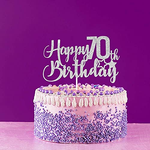 Festiko®Silver Glitter Happy 70th Birthday Cake Topper - 70th Birthday Cake Topper, 70th Birthday Party Decoration - Image 4