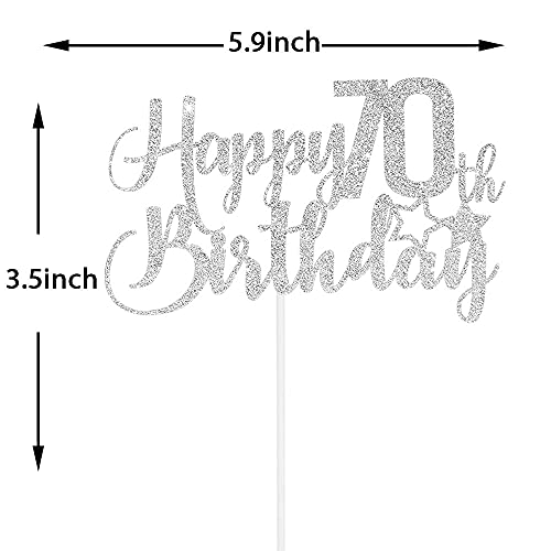 Festiko®Silver Glitter Happy 70th Birthday Cake Topper - 70th Birthday Cake Topper, 70th Birthday Party Decoration - Image 2