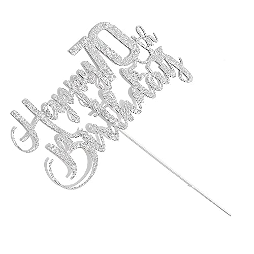 Festiko®Silver Glitter Happy 70th Birthday Cake Topper - 70th Birthday Cake Topper, 70th Birthday Party Decoration - Image 3