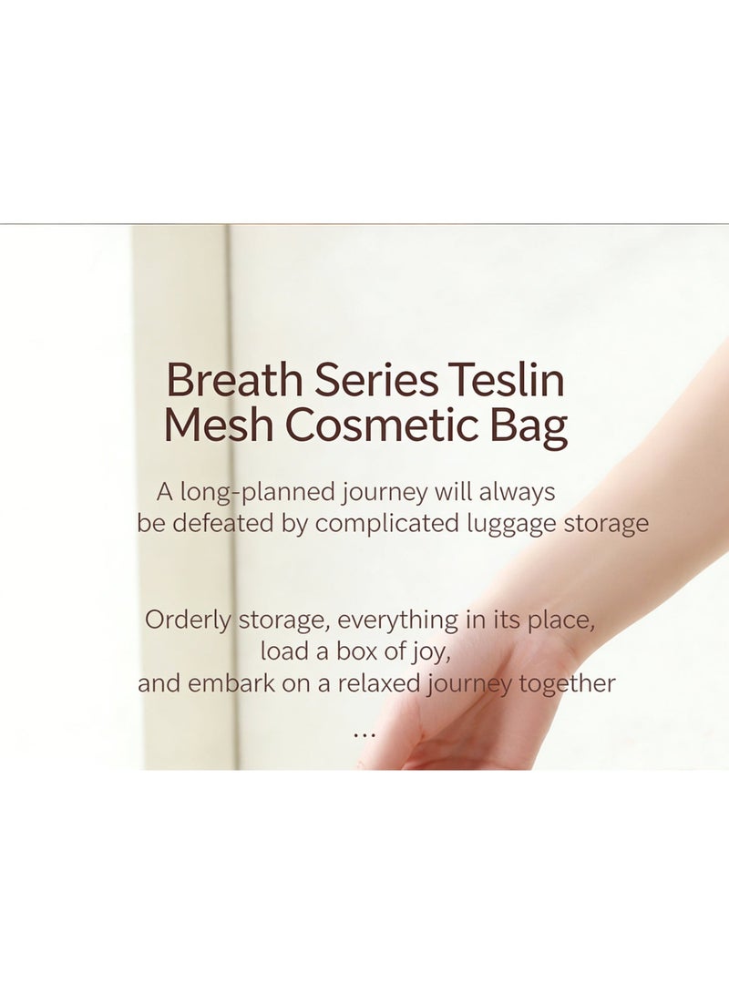 هدية رمضان العملية · حافظة مكياج ومستحضرات تجميل شبكية ناعمة بنية، منظم محمول خفيف الوزن بمقبض وسحاب، للنساء - Image 5