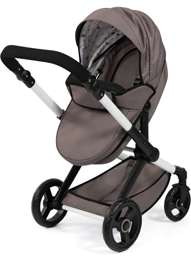 Bayer Xeo Doll's Pram with Bag, Height-Adjustable Handle, Swivel Slider, Convertible as Doll Jogger, Movable Front Wheels, Integrated Basket - Image 3