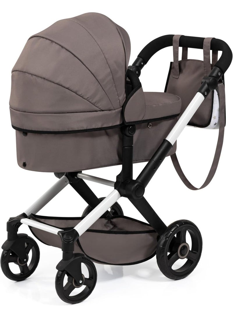 Bayer Xeo Doll's Pram with Bag, Height-Adjustable Handle, Swivel Slider, Convertible as Doll Jogger, Movable Front Wheels, Integrated Basket - Image 2