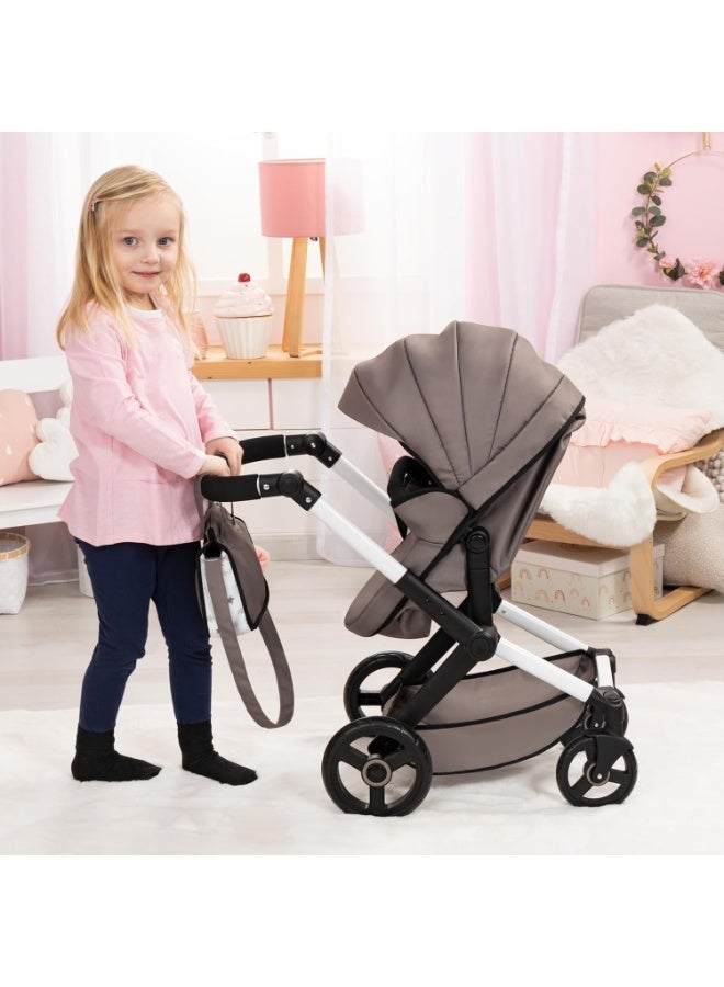 Bayer Xeo Doll's Pram with Bag, Height-Adjustable Handle, Swivel Slider, Convertible as Doll Jogger, Movable Front Wheels, Integrated Basket - Image 5