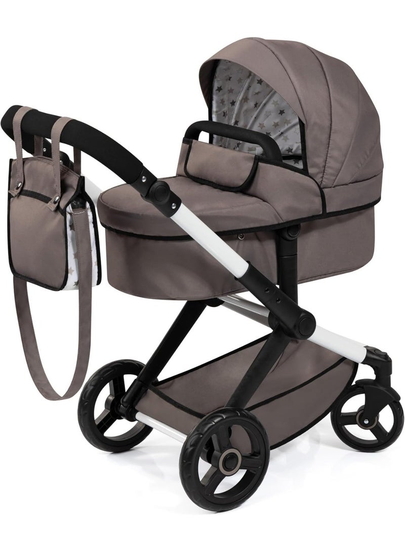 Bayer Xeo Doll's Pram with Bag, Height-Adjustable Handle, Swivel Slider, Convertible as Doll Jogger, Movable Front Wheels, Integrated Basket - Image 1