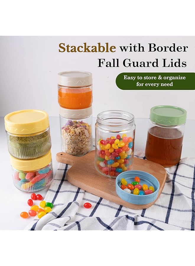 إكسفور برطمانات زجاجية ماسون سعة 16 أونصة مع أغطية، عبوة من 4 عبوات من حاويات الشوفان واسعة الفم للاستخدام طوال الليل، برطمانات تخزين محكمة الغلق بسعة كبيرة، مثالية للحليب والسلطة والوجبات الخفيفة والحبوب ودقيق الشوفان وتحضير الوجبات - Image 5