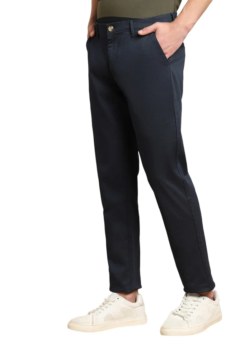 Dennis Lingo Navy Casual Trousers for Men, Slim Fit, Cotton Lycra