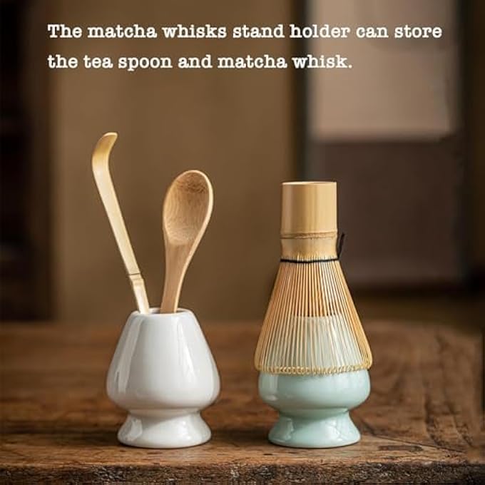 يلا جوي طقم شاي ماتشا صيني، وعاء ماتشا من الخيزران مع حصيرة شاي، خفاقة ماتشا، حامل خفاقة سيراميك، منشفة، مغرفة تقليدية، طقم حفل ماتشا مصنوع يدويًا لحفل الشاي الياباني، 7 قطع - Image 3