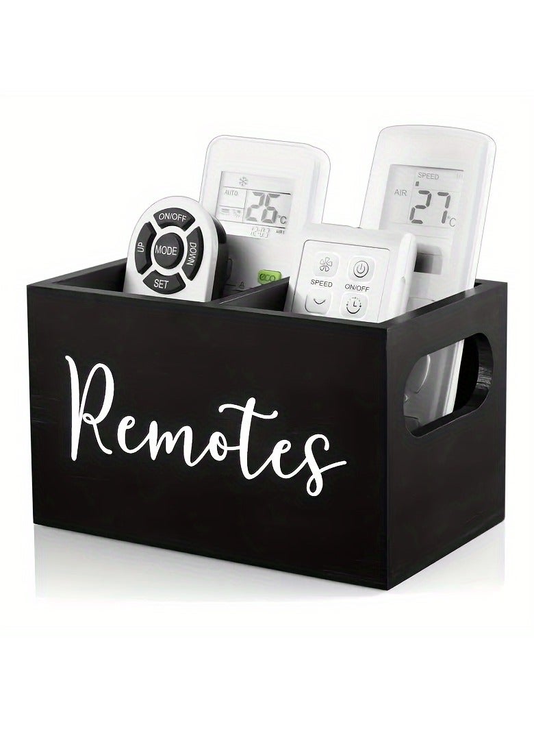 Arabest 1 Wooden Remote Control Storage Box with 2 Compartments, Stationery Storage Box, Glasses, Watch Storage Rack, Household Storage Rack for Living Room, Kitchen, Bedroom, Bathroom, Office, Desk, Shelf Baskets - Image 1