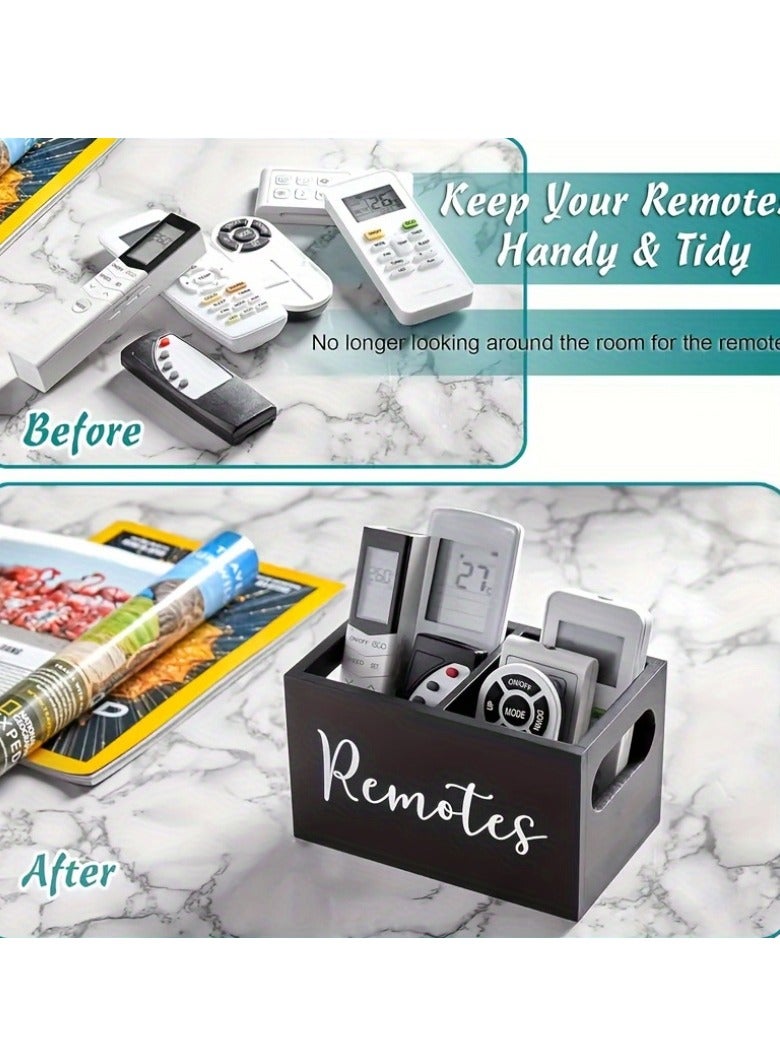 Arabest 1 Wooden Remote Control Storage Box with 2 Compartments, Stationery Storage Box, Glasses, Watch Storage Rack, Household Storage Rack for Living Room, Kitchen, Bedroom, Bathroom, Office, Desk, Shelf Baskets - Image 4