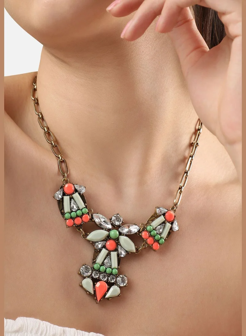 SOHI Gold Plated Designer Stone Party Necklace For Women