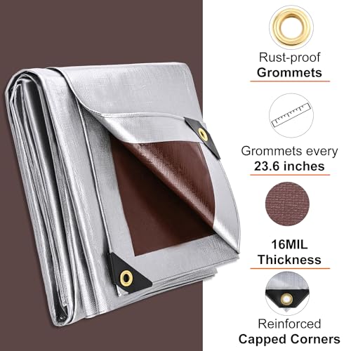 Patiobay Large Tarp 8x10FT, 16 Mil Heavy Duty Waterproof with Grommets Every 23.6", 420D Thick Plastic, UV Resistant Tear & Fade Resistant, Reinforced Edges for Outdoor Pool Camp Tent - Image 2