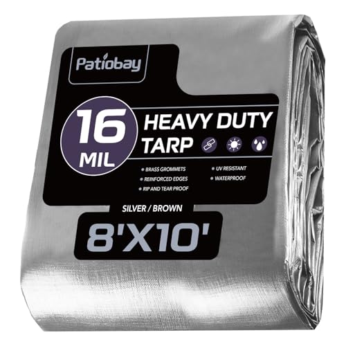 Patiobay Large Tarp 8x10FT, 16 Mil Heavy Duty Waterproof with Grommets Every 23.6", 420D Thick Plastic, UV Resistant Tear & Fade Resistant, Reinforced Edges for Outdoor Pool Camp Tent - Image 1