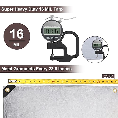 Patiobay Large Tarp 8x10FT, 16 Mil Heavy Duty Waterproof with Grommets Every 23.6", 420D Thick Plastic, UV Resistant Tear & Fade Resistant, Reinforced Edges for Outdoor Pool Camp Tent - Image 5